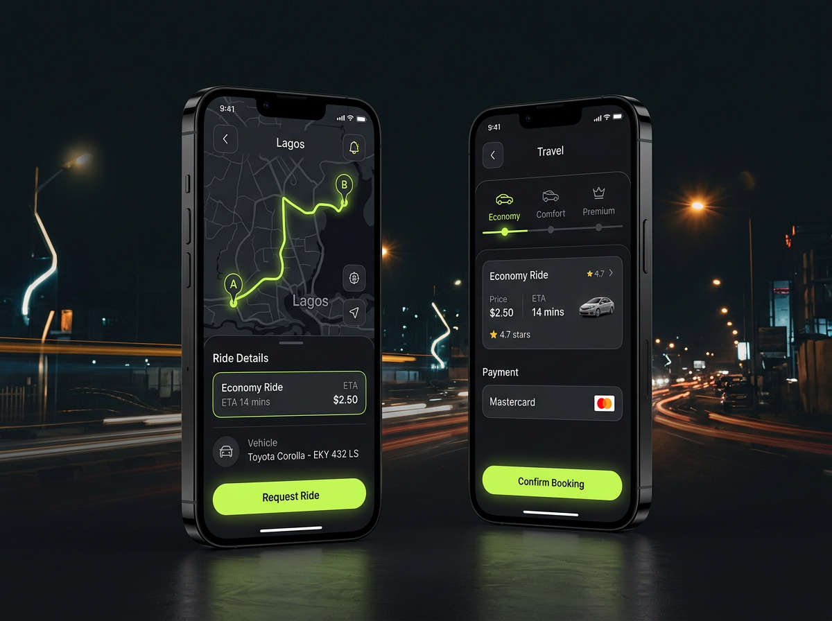 Savvy Ride e-hailing mobile app screens